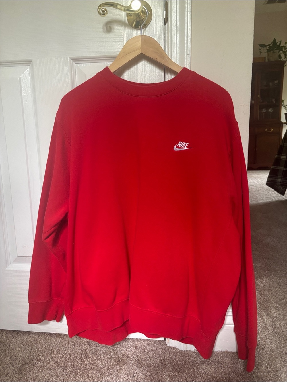 Nike Men's Red Crewneck Sweatshirt with White Logo